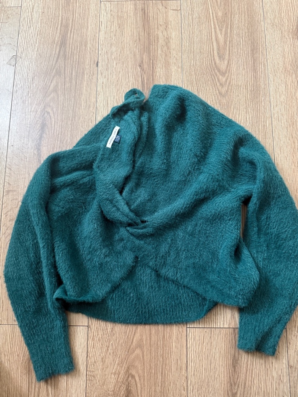 American Eagle Outfitters Teal Green Fuzzy Cowl-Neck Sweater